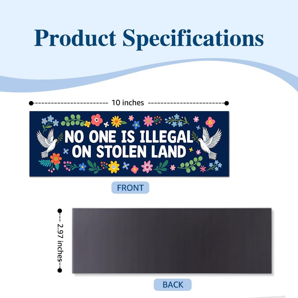 No One Is Illegal On Stolen Land Car Bumper Magnet, Pro Immigration Bumper Magnet Stickers, Social Justice Human Rights Magnets for Vehicle Locker Fridge, Anti Racism Car Accessory for Activist
