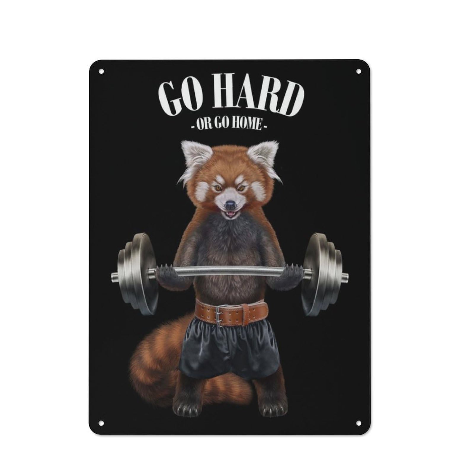 Junmoney Red Panda Weightlifting Retro Metal Plaque 40X30cm For Lounge Or Reading Corner, Winter Wall Decor For Reading Corner Decorators