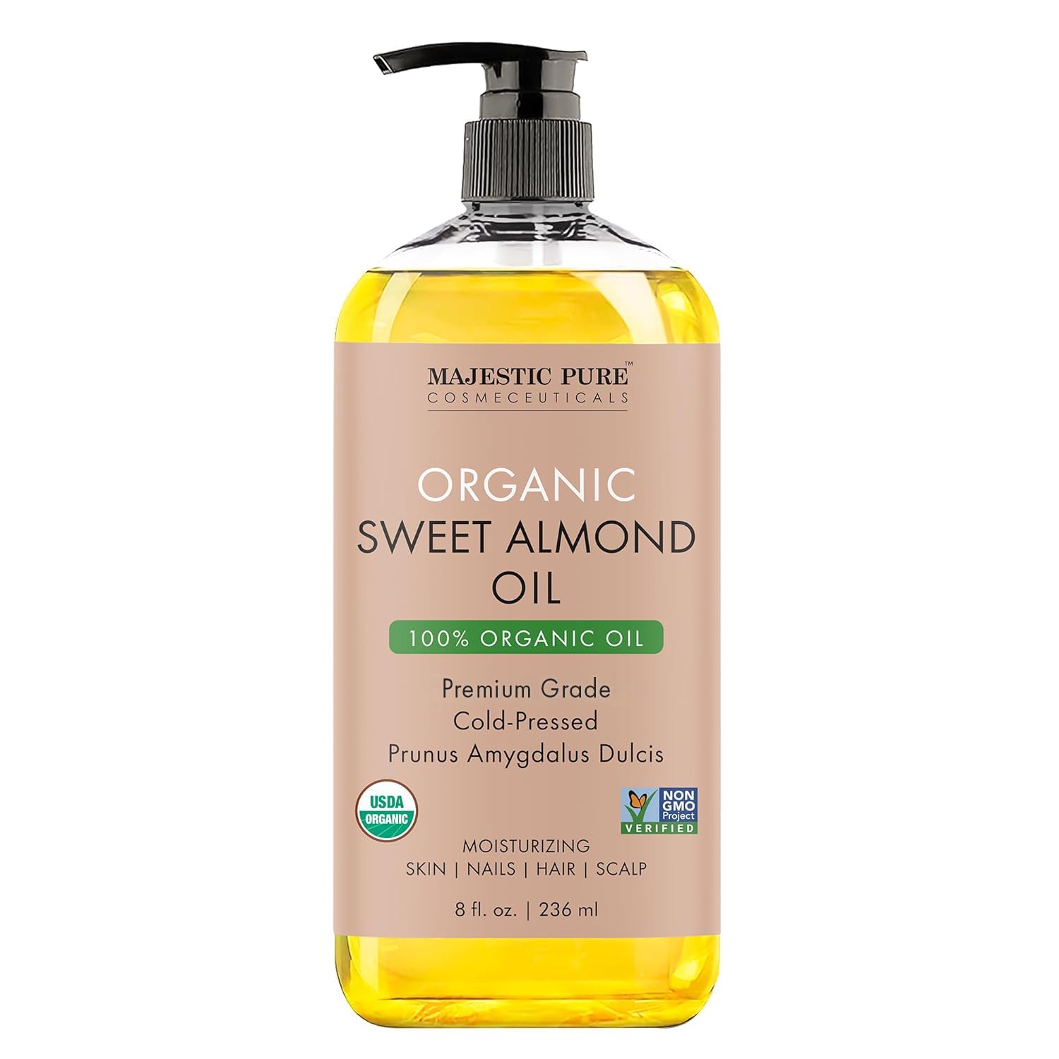 Majestic Pure USDA Organic Sweet Almond Oil, 236 ml (Pack of 1)