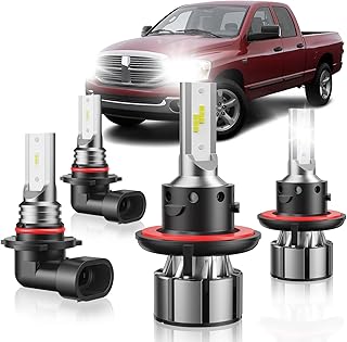 4PCS Ram LED 9008/H13 High Low Beam Headlight Bulbs 9145/9006 Fog Light Combo Fit for Dodge Ram 1500 2500 3500 2006 2007 2008 2009 2010 2011 2012, 6500K Cool White Plug and Play