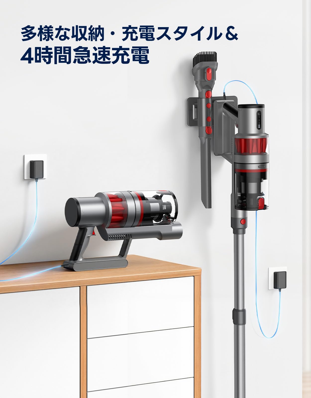 Amazon | 掃除機 コードレス 【55000pa超強力吸引！】60分連続稼働