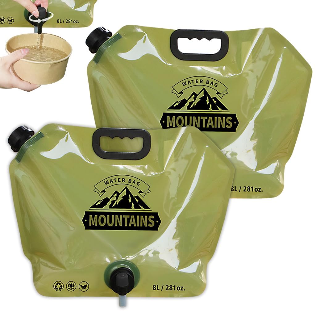 LAYZOO 8 Liter Collapsible Emergency Water Storage Bag with Tap for Camping, BPA Free Plastic Water Carrier Tank, Foldable Water Jug Container Bag for Travel, Hiking,Desert Survival,Outdoor Adventure