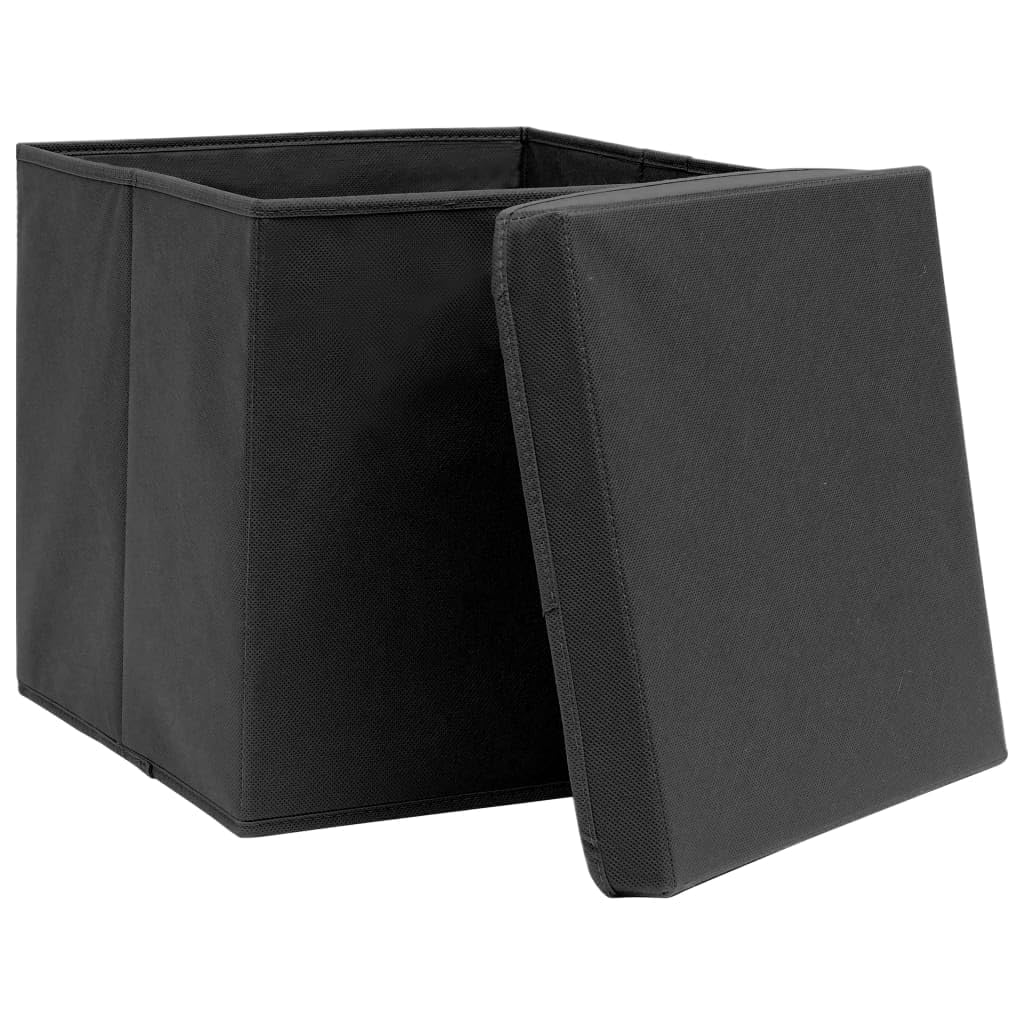 Cajas de almacenamiento con tapas, 10 unidades, color negro, 32 x 32 x 32 cm, de tela, plegable, para armario, organizador para el hogar