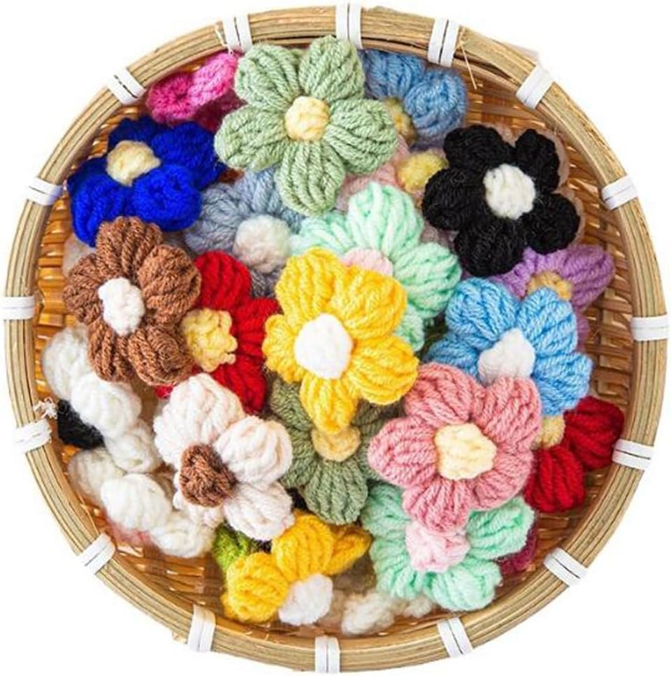 Image of VRB Dec 100pcs Sunflower Artificial Flowers for Decoration,Artificial Flower,Flower for Hair Styling, for Pooja, for Home Decor,Diwali. (100 Pcs Crochet Daisy Flower Mix Color)