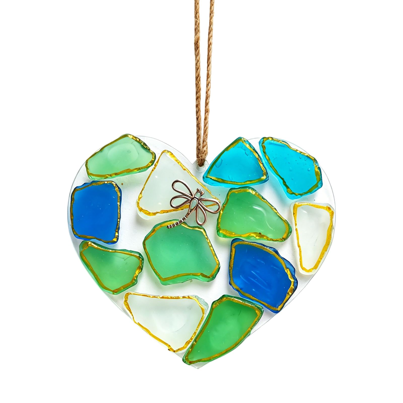 Buxuaaaa Marine Themed Sea Glass Hanging Decoration Colored Sea Glass Heart Shape Ornament for Window Doorway Wall Display Festival Decoration