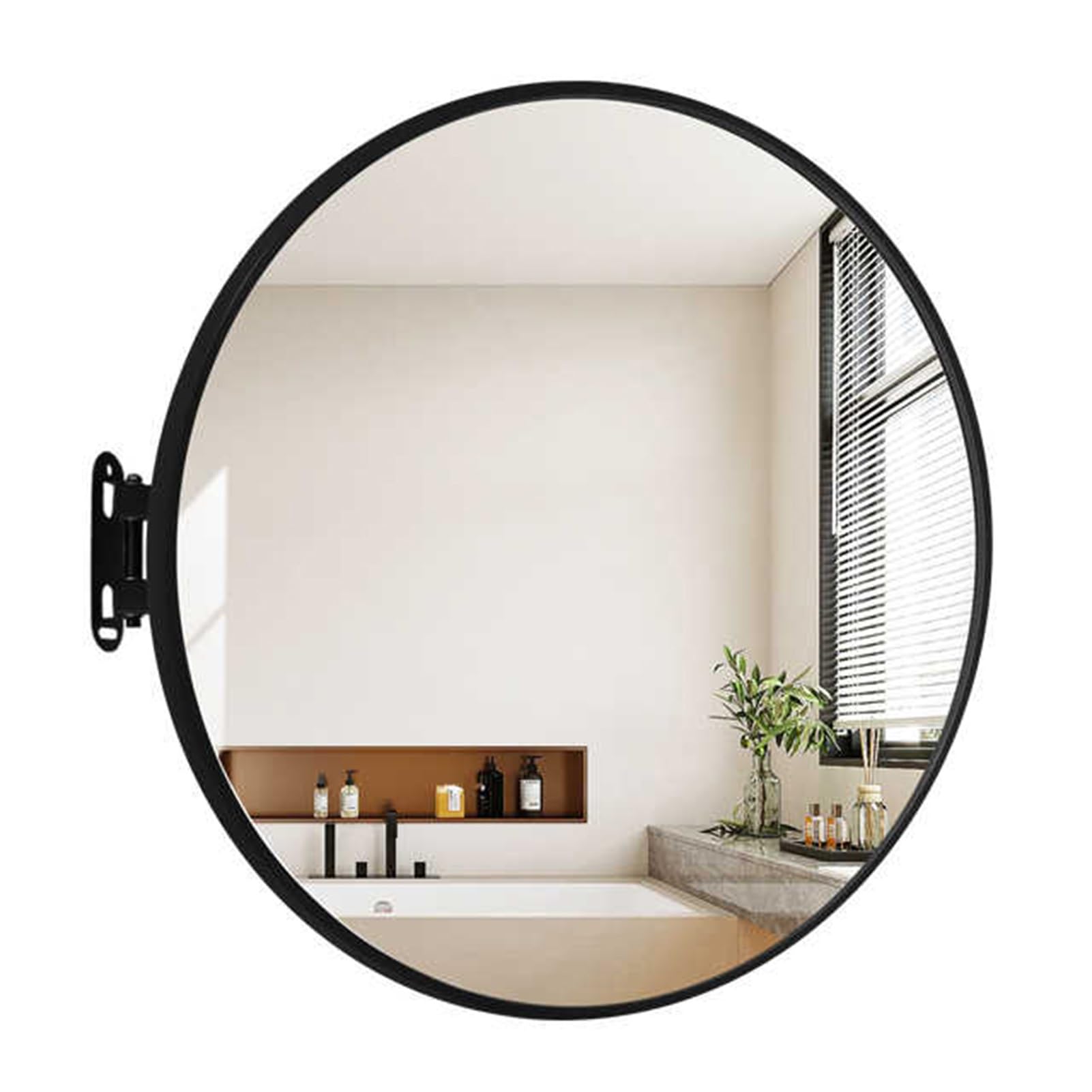 Specchio angolare bagno rotondo a parete, pieghevole, specchio cosmetico HD | Staffa Girevole Pieghevole, Salvaspazio, for Hotel, Appartamenti, Toelettatura Quotidiana(Black,50x50cm)