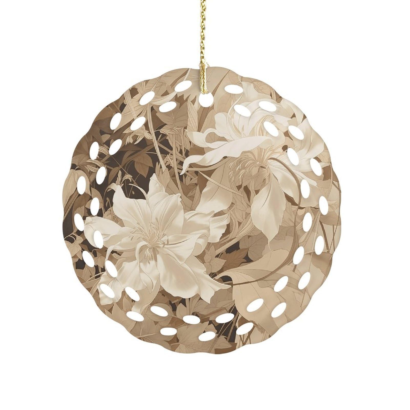 Fodpand Women's Style Flower Palm Leaves Ceramic Ornament For Home Decor 3.2" Round Tree Decoration Christmas Ornaments For Men Double-Sided Design