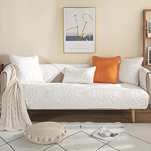 Miniatura 2 de vctops Funda de sofá con bordado circular bohemio de algodón de color liso, antideslizante, funda de sofá modular para perros, niños y mascotas,