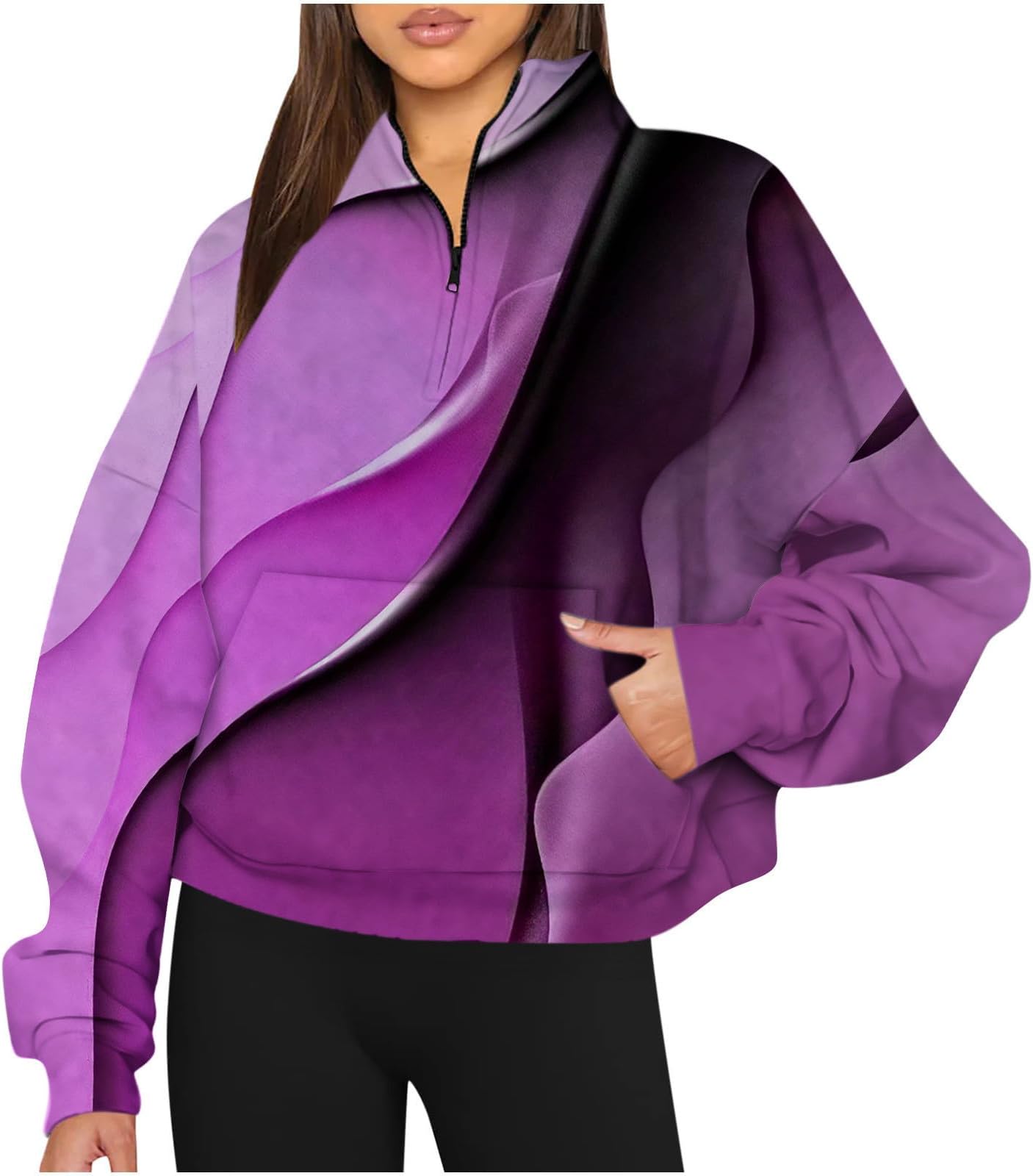 CethrioWomen's Basic Half Zip Lapel Sweatshirt Oversized Long Sleeve Loose Pullover Sweater 2023 Trendy Fall Tunic Tops