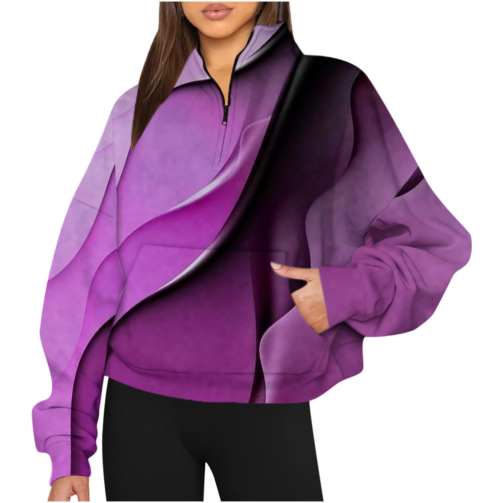 CethrioWomen's Basic Half Zip Lapel Sweatshirt Oversized Long Sleeve Loose Pullover Sweater 2023 Trendy Fall Tunic Tops