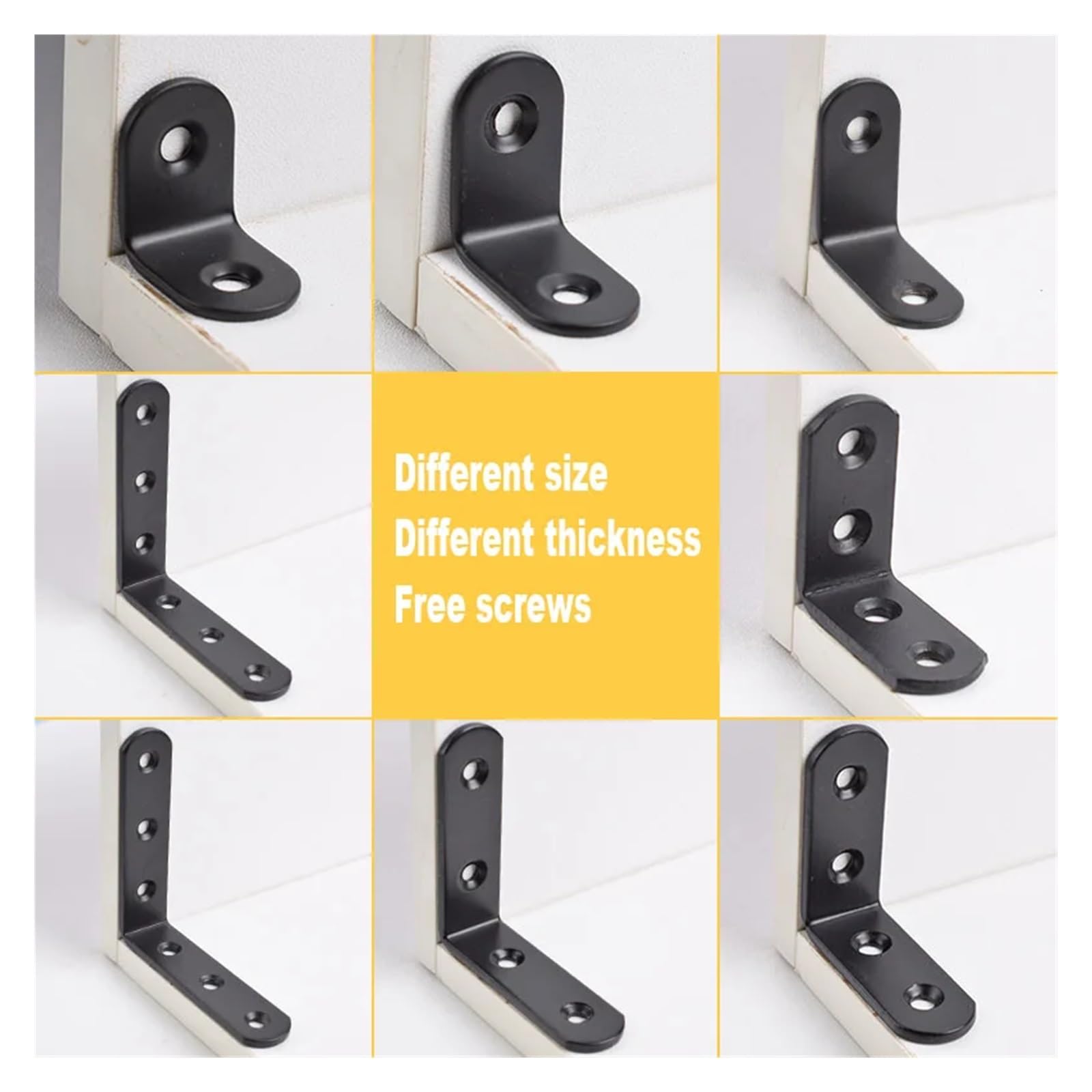 Barra de ángulo negro acero inoxidable o hierro, bloque fijo derecho 90 grados, soporte conector for muebles, 10 Uds Adatto per ripiani e supporti(126X126)
