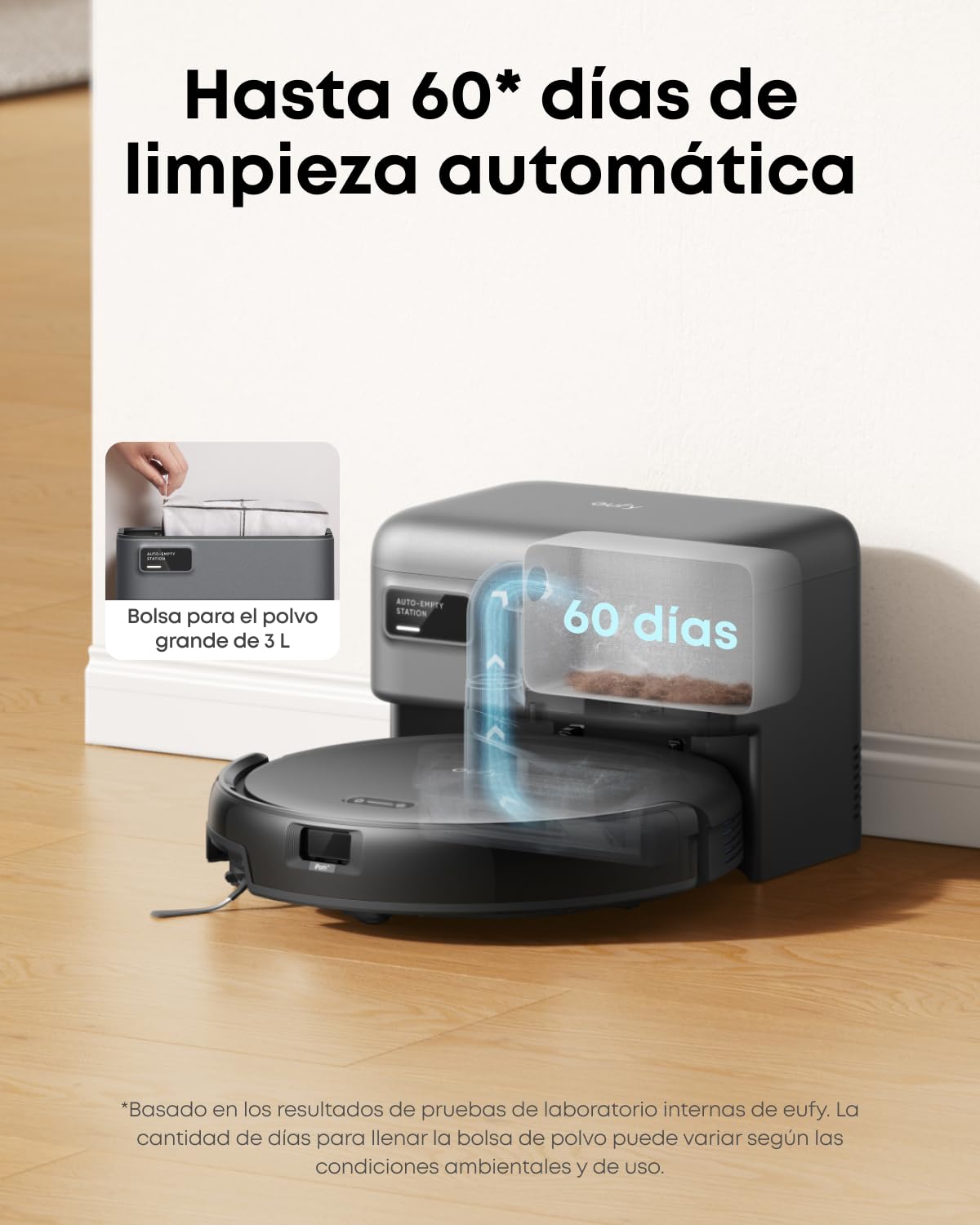 eufy C10 robot aspirador con estación de succión automática, diseño ultraplano 7,2 cm, limpieza alfombras, cepillo extensible para esquinas, vaciado automático, láser y navegación infrarrojos