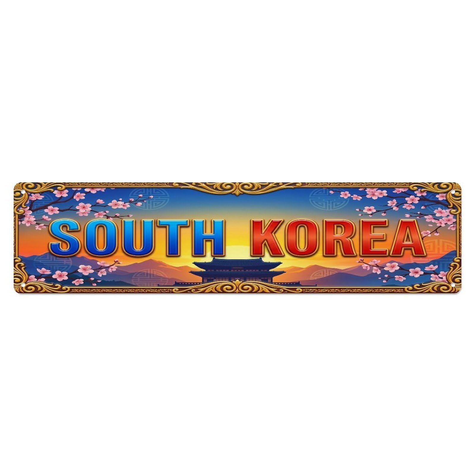 Olhnbad 4X16inch(10X40cm) Vintage South Korea Flag Travel Pattern Metal Tin Sign