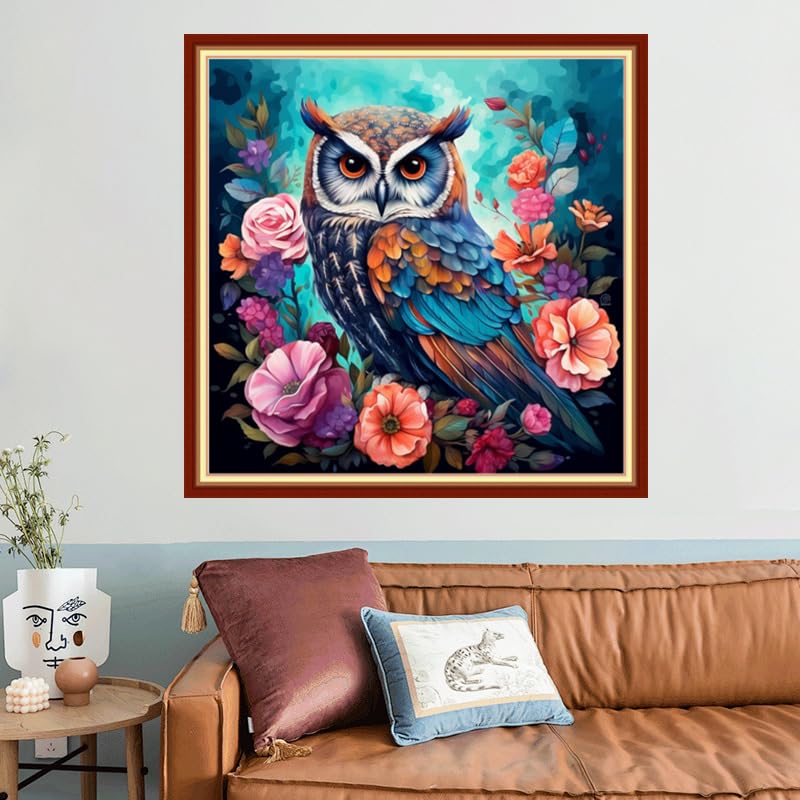Image of Joyhoor Stamped Cross Stitch Kits for Beginners, Needlepoint Kits for Adults, 11CT Counted Embroidery Kits-Owl Flower 18x18 inchs
