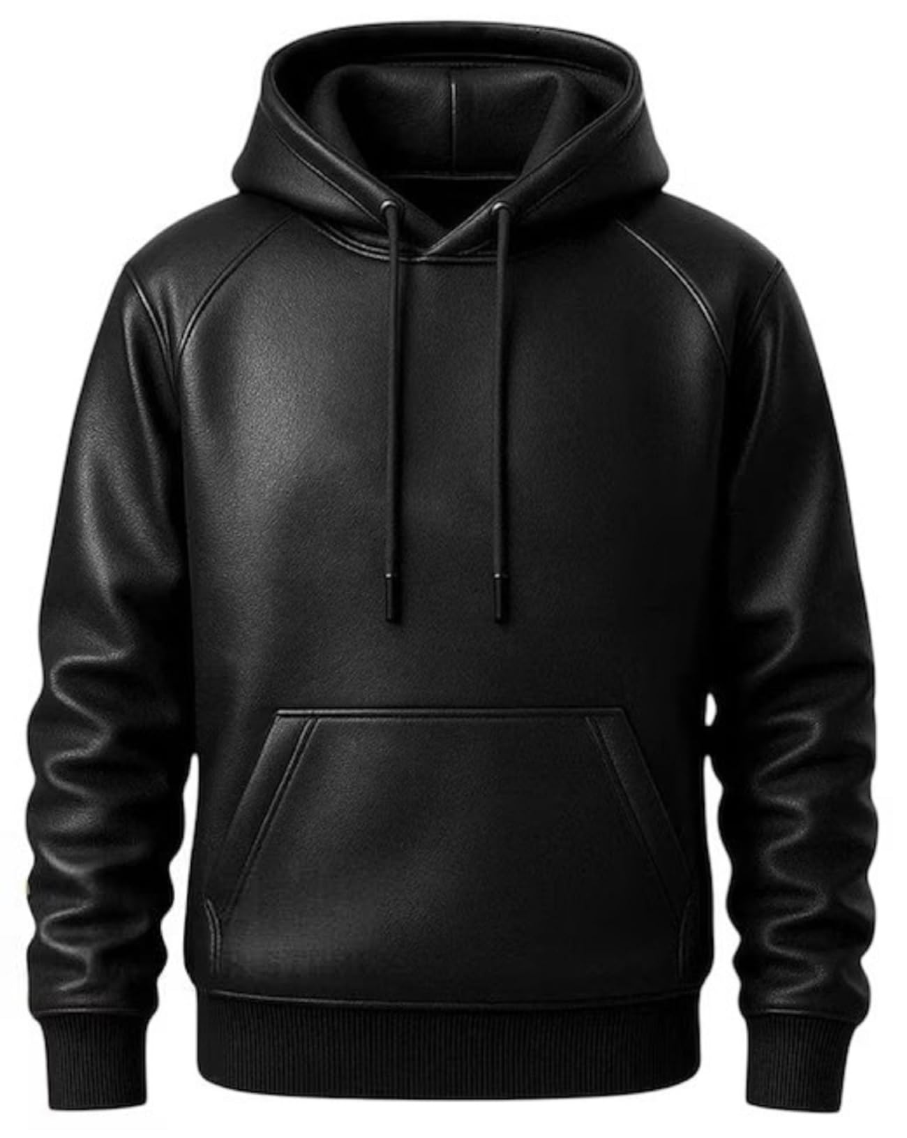 Sudadera con capucha de cuero negro de primera calidad para hombre, icónica chaqueta de Halloween con bolsillos canguro