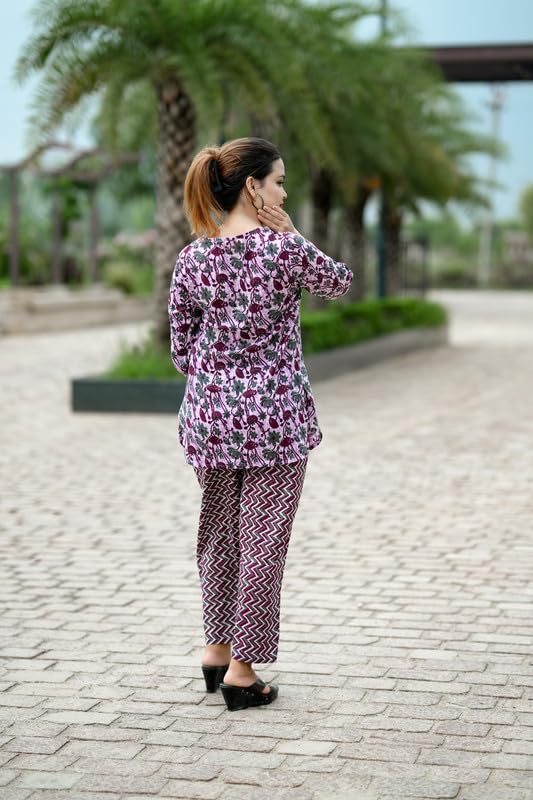 Image of Rexxica Women's Cotton Night Suit Set for Women, Lounge Wear, Printed Top and Pyjama Set for Women Nightwear /Loungewear /Night Dress for Women