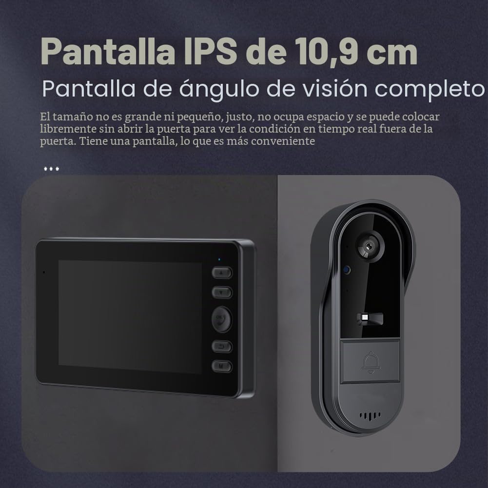 TKMARS Videotürklingel 1080P, Timbre de Puerta con Cámara y Pantalla IPS 4,3 Pulgadas, Visión Nocturna Infrarroja, Llamada Bidireccional, Almacenamiento Automático de Vídeo, 6 Tonos de Llamada