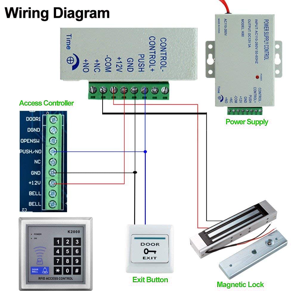 WANGCL Pełny zestaw systemu kontroli dostępu do drzwi RFID z samodzielną klawiaturą wejściową do drzwi 125 kHz, elektryczny zamek magnetyczny, przycisk wyjścia, 10 szt. pilotów