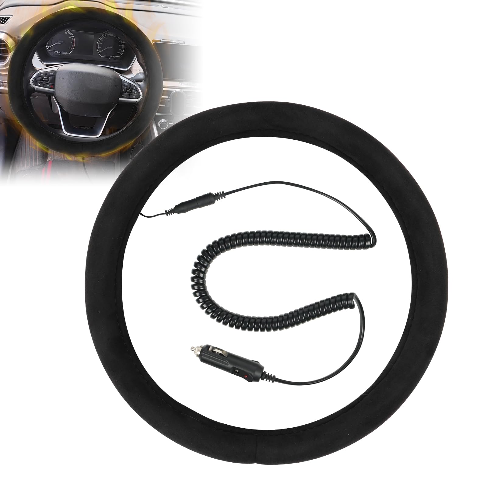 Built-in Car Steering Wheel Heater Kit Universal 12V Carbon Fiber Heat Pads Independent Switch Control System With Harness - Foto 6