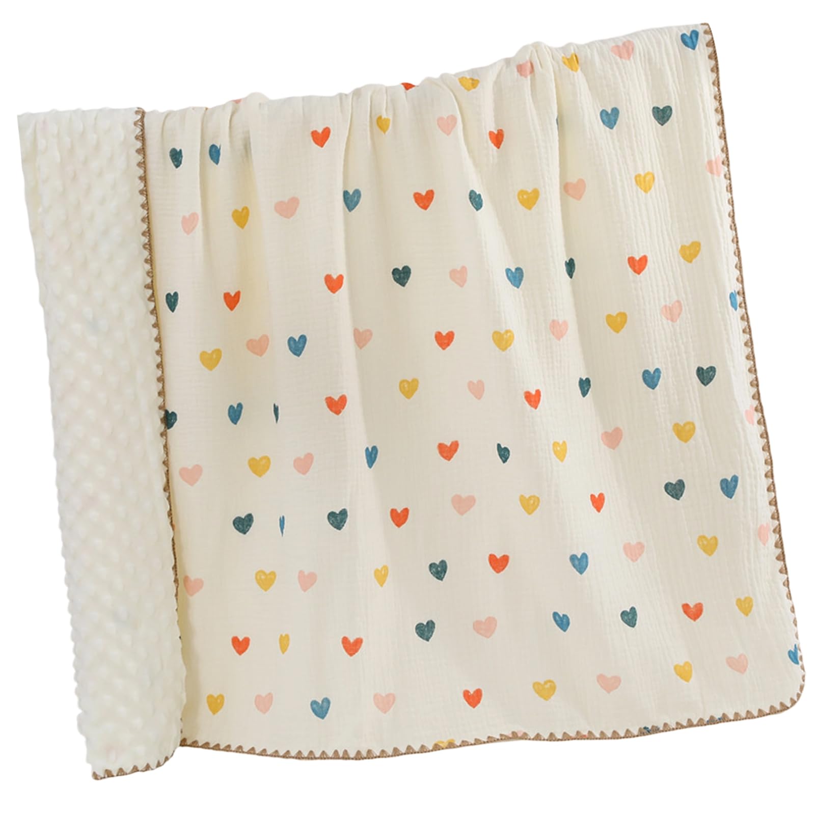 Kalttoy 3 Double-Layer Cotton Blanket with Dotted Fleece Trim, Breathable Multi-Purpose Bedding for Infant & Toddler Dotted Fleece Throw Blanket