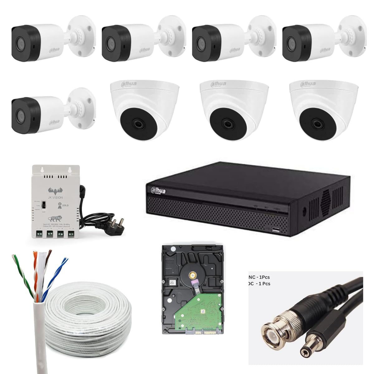 Dahua 2MP with Audio HD CCTV Camera Full Set, 5 Bullet, 3 Dome, 8 Channel DVR, 8 Channel JK Vision Power Supply, 1TB Hard Disk, 90 Meter Cable, BNC/DC Connector-picture-26