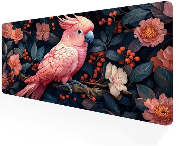 Tapis de souris perroquet XXL 900x400mm en caoutchouc rose pour le bureau