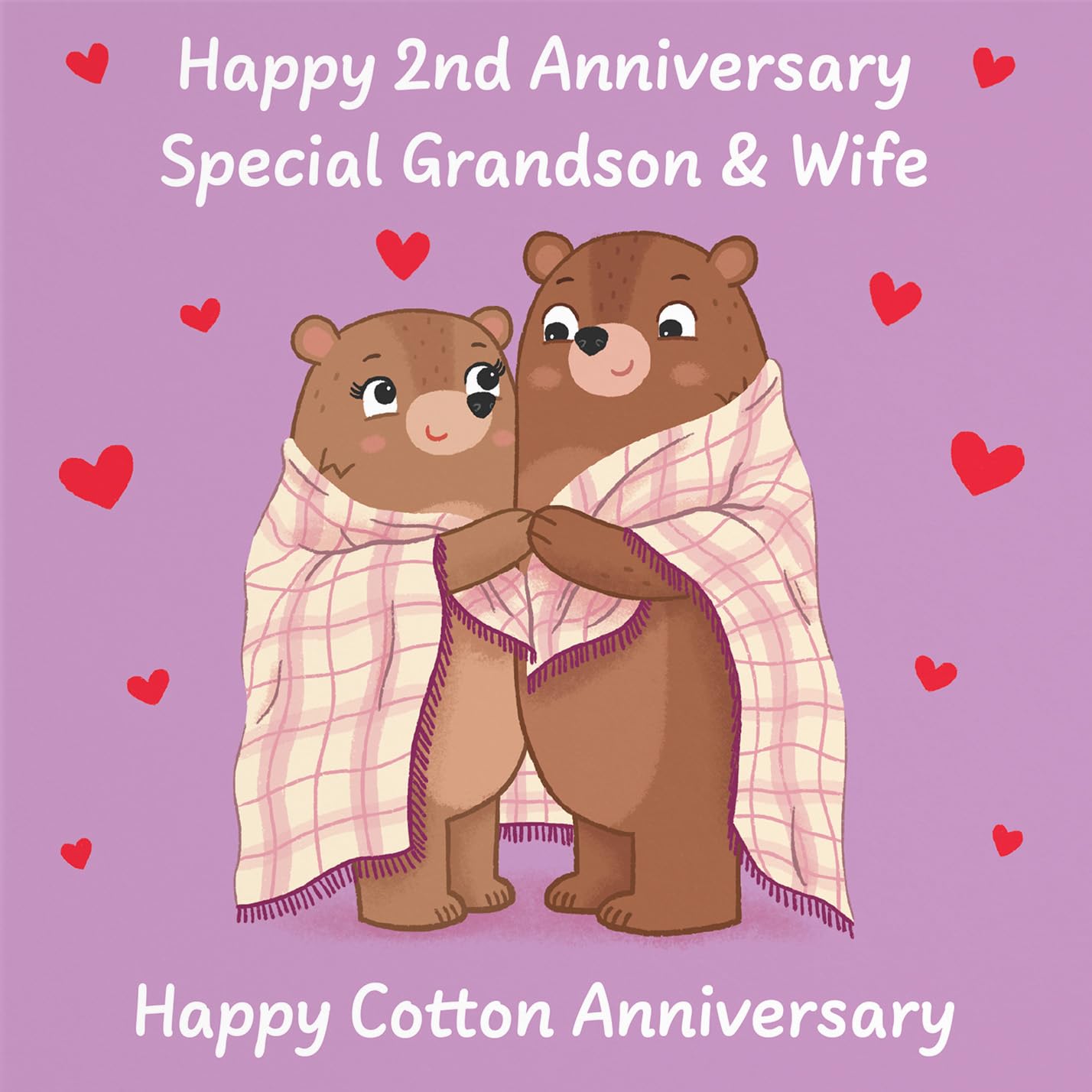 Hunts England, Grandson And Wife 2nd Anniversary Card, Cotton Anniversary, Second Anniversary, 2 Years, Cute Fun Bears Card - Image 2