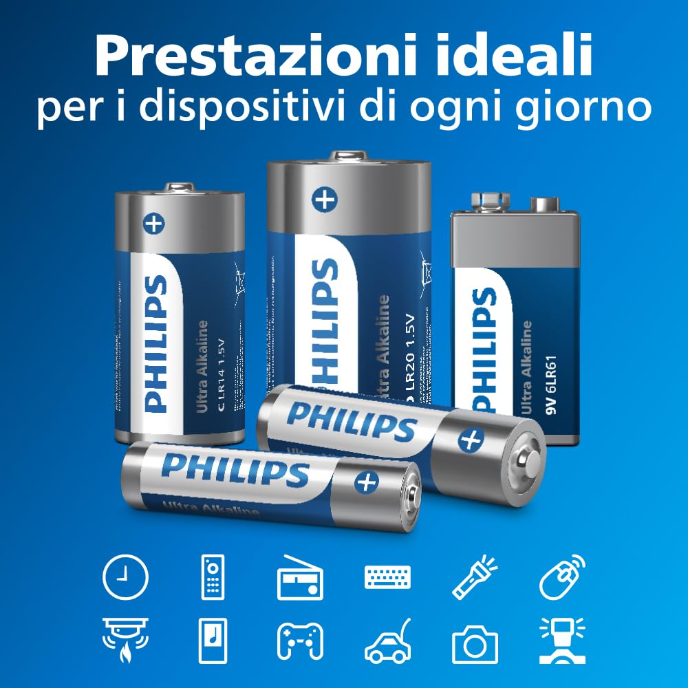 Philips Ultra AA Alkaline, baterías de Alta duración para Controles Remoto, Juguetes y Relojes, Paquete de 40 - 5