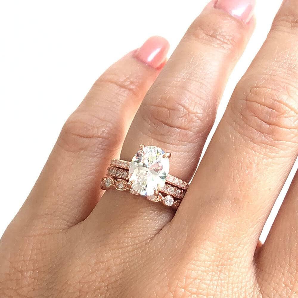 Ssjewel 2.50 Ct Oval Cut Diamond Bridal Set Gorgeous Solitaire Ring With Wedding Band Ring 14K Rose Gold Finish 925 Sterling Silver Stackable Matching Gorgeous Sparkling Gift for her