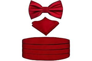 Alizeal Mens Paisley/Solid Pre-tied Party Adjustable Bow Tie, Cummerbund and Pocket Square Gift Set (Red)