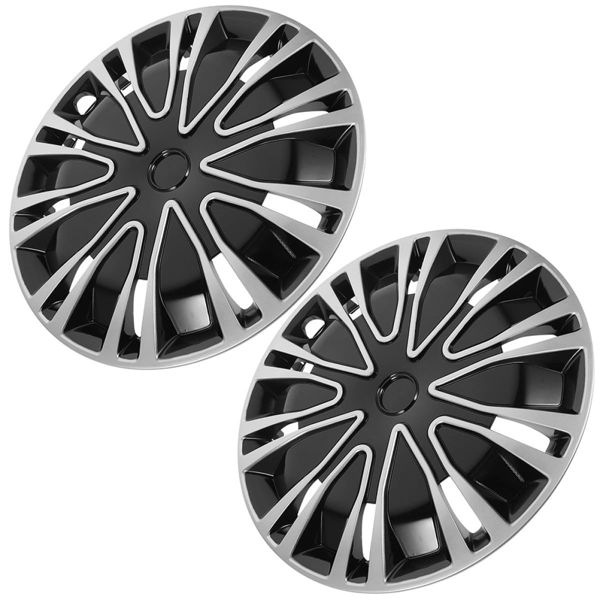Healeved Lot de 2 Enjoliveurs de Jante Universels 12 Pouces, Cache-moyeu en Plastique PP Robuste Argenté et Noir, Protection Anti-débris pour Jantes de Voiture, Adaptés à Multiples Modèles