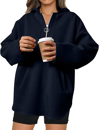Borniu Womens Half Zip Oversized Sweatshirt Long Sleeve Crewneck Hoodies Fall Pullover Tops 2024 Trendy Preppy Clothes