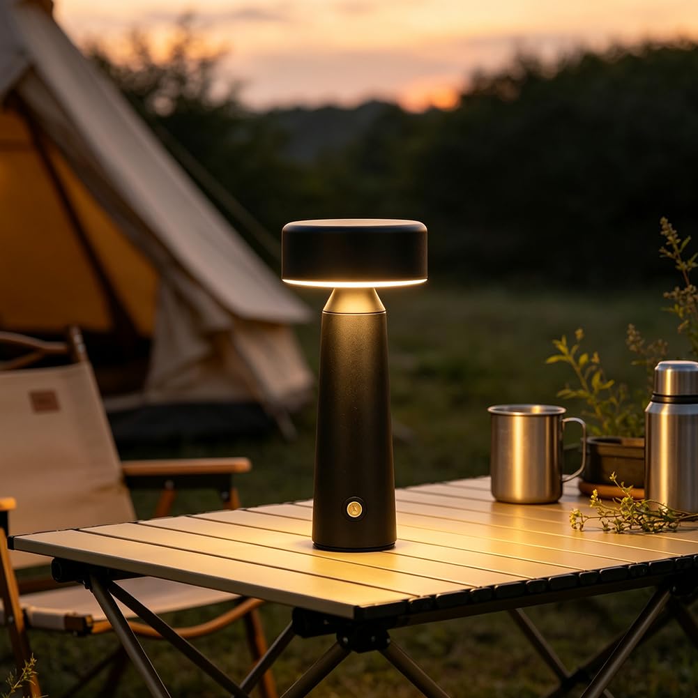 Akku Tischlampe Kabellos LED Dimmbar Innen Tischleuchte Schwarz USB Aufladung Batteriebetrieben Nachttischlampe, Leselampe, 3 Helligkeitsstufen Nachttischlampe Stilvolle Beleuchtung Lichter
