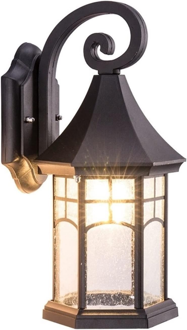 noxozoqm Outdoor Wall Lantern Exterior Wall Sconce Waterproof Light Fixture Industrial Glass Shade Lantern Textured Cast Aluminum(Black)