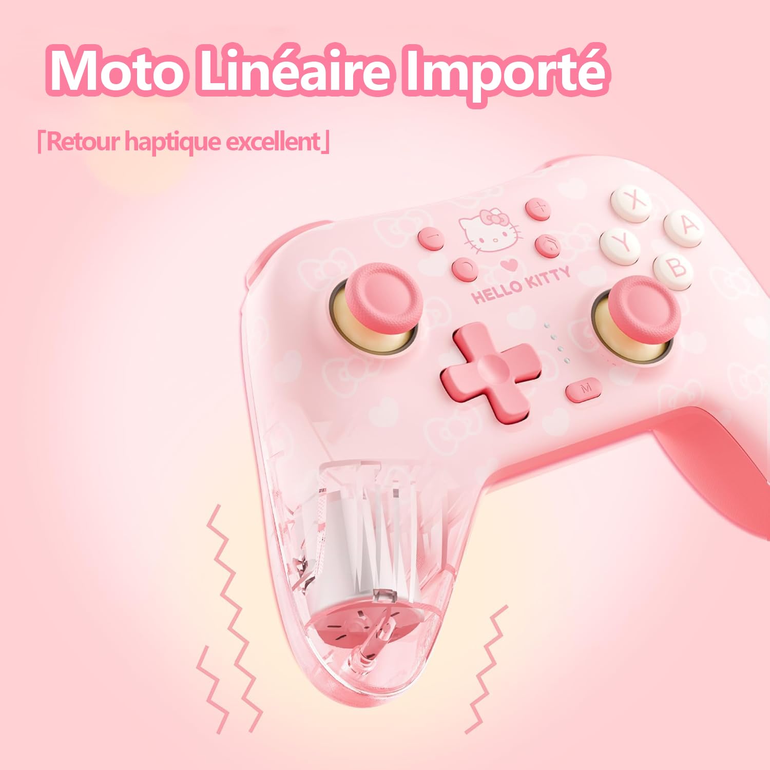Kuitmor Manette PC Sans Fil avec RGB, Joysticks à Effet Hall, Taux de Rapport 1000 Hz, Turbo, Touches Programmables, Compatible PC/Switch/iOS/Android/Linux (Hello Kitty, sans récepteur)