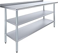 Vista 16 de AmGood Mesa de trabajo de acero inoxidable con protector contra salpicaduras de 1.5 pulgadas y 2 estantes Mesa de cocina de metal para preparación