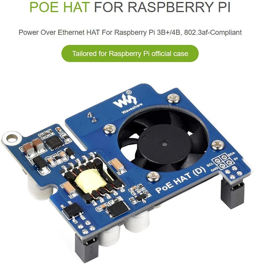 Power Over Ethernet HAT POE Type D For Raspberry Pi 3B+/4B, 802.3af-Compliant, Fit Raspberry Pi Official Case - Image 5