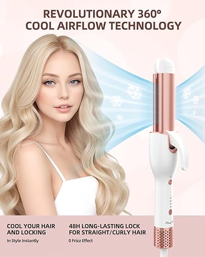Miniatura 2 de CkeyiN Alisador y rizador de cabello 2 en 1, moldeador de flujo de aire, varita rizadora y plancha plana con aire de enfriamiento de un botón para