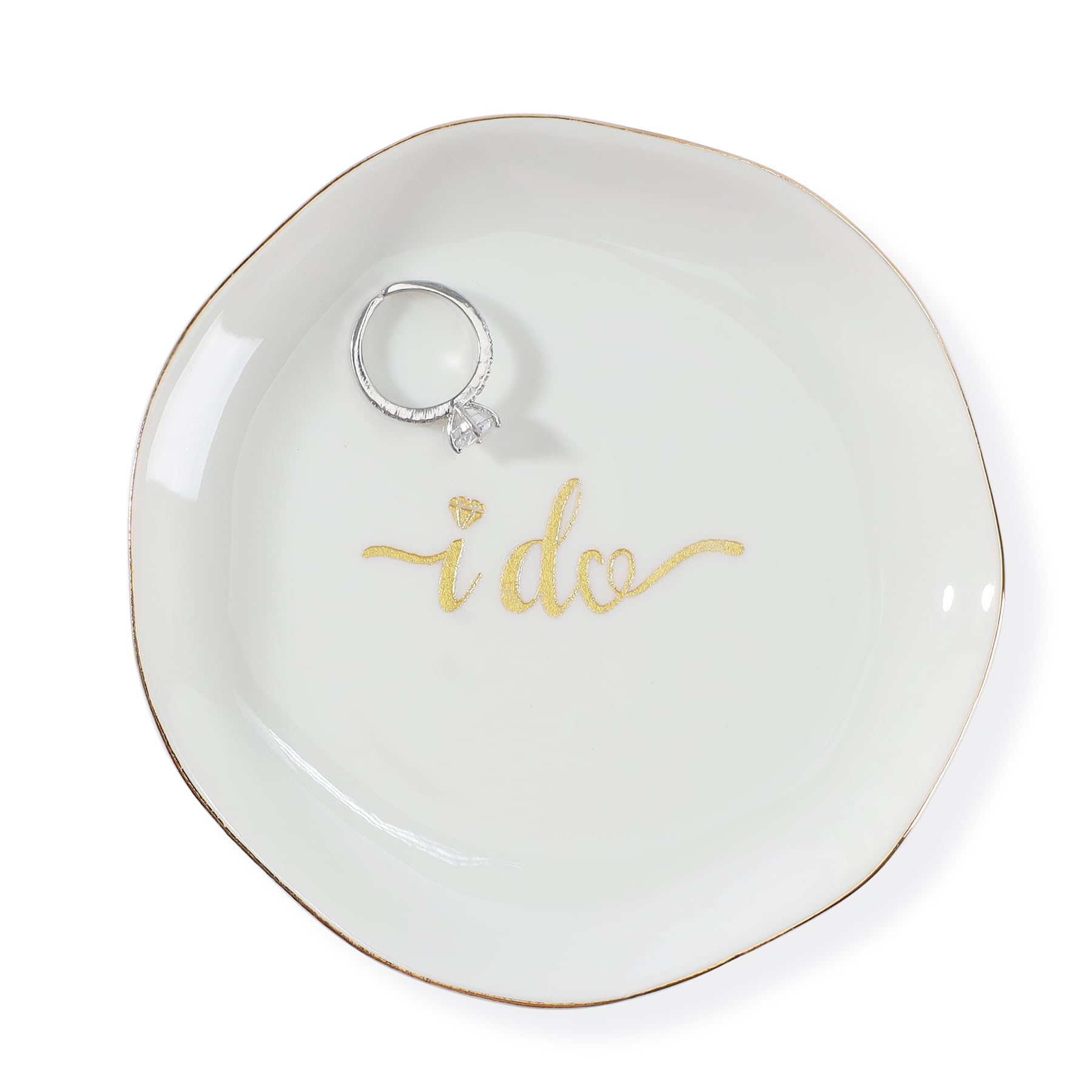 HOME SMILE I Do Ring Dish,Engagement Engaged Wedding Bridal Gifts for Newly Engaged Friend,Daughter, Sister,Newlyweds,BFF,Ceramic White