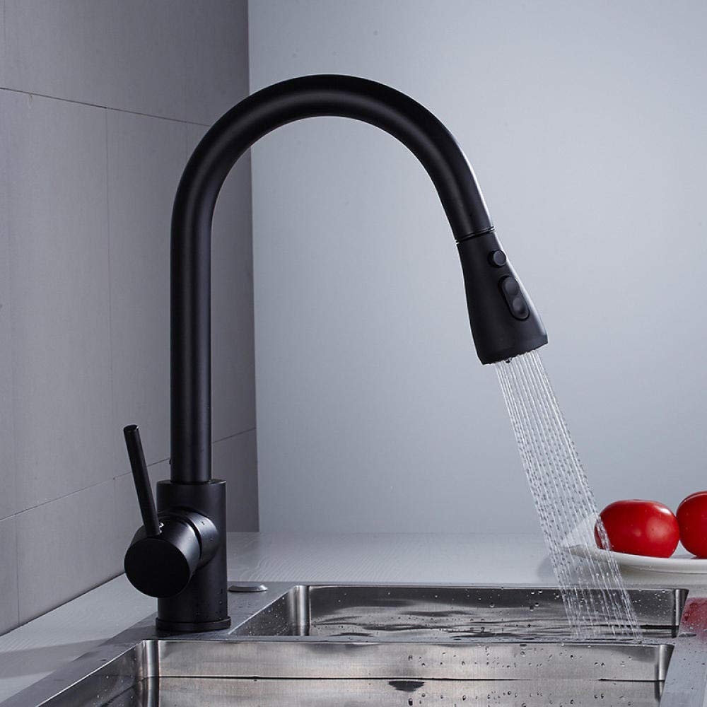 Taps with Pull Out Spray, Pull Out Down Kitchen Sink Faucet 360 Rotation Multicolor(Black with White Dot)