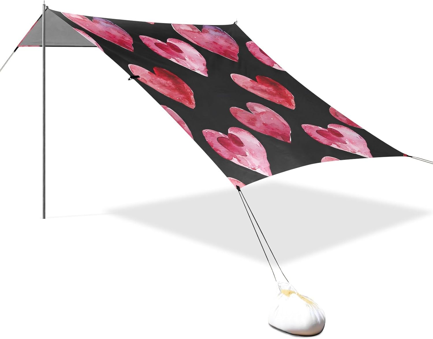 Pink Heart Camping Sun Shelter, Beach Tent Portable Beach Sun Shade Outdoor Canopy for Camping Trips Fishing Picnic