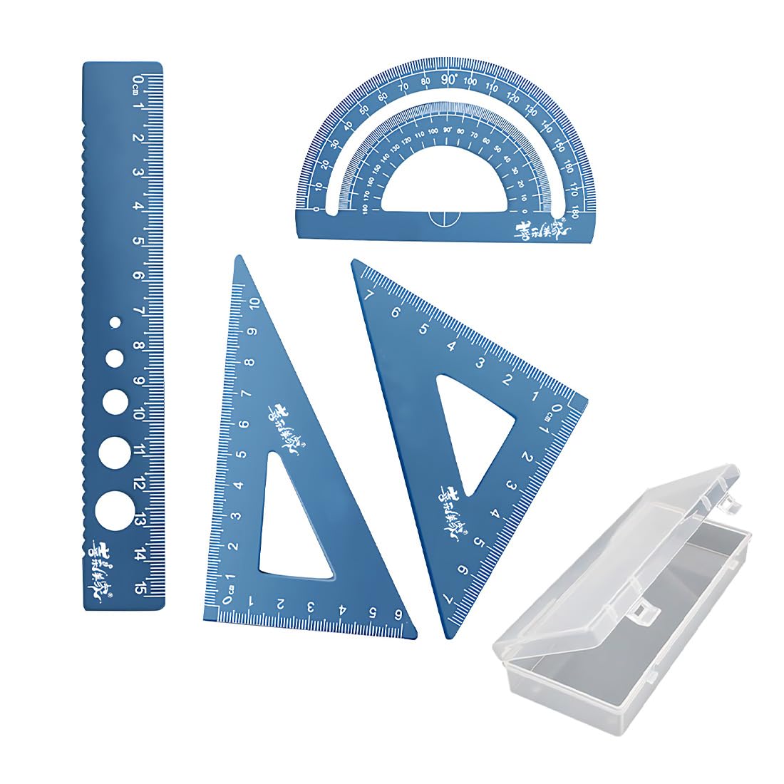 Technical Drawing Geometry Sets 4 PCS, Requerre, 15cm Slat,Metal Architects Scale Ruler Set, Mathematical Geometry Tool, Protractor, Triangular