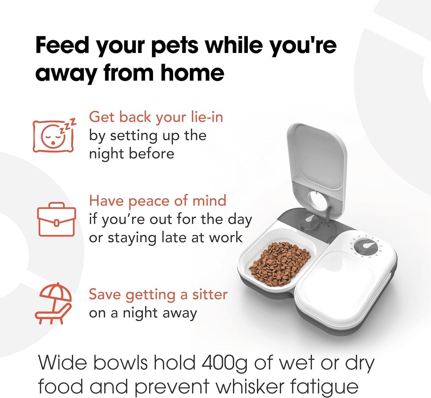 Hebezon Automatic Pet Feeder with Programmable Timer, Food Dispenser with 2 Bowls, Stainless Steel Bowl,1-48 Hours Timed Feeder for Cats & Dogs, (Pack of 1) 3