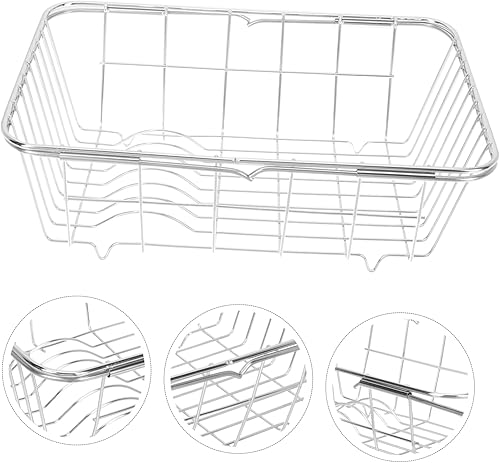 Miniatura 3 de Escurridor telescópico para fregadero, estante de secado de platos plegable, estante de secado de platos de acero inoxidable, colador de metal,