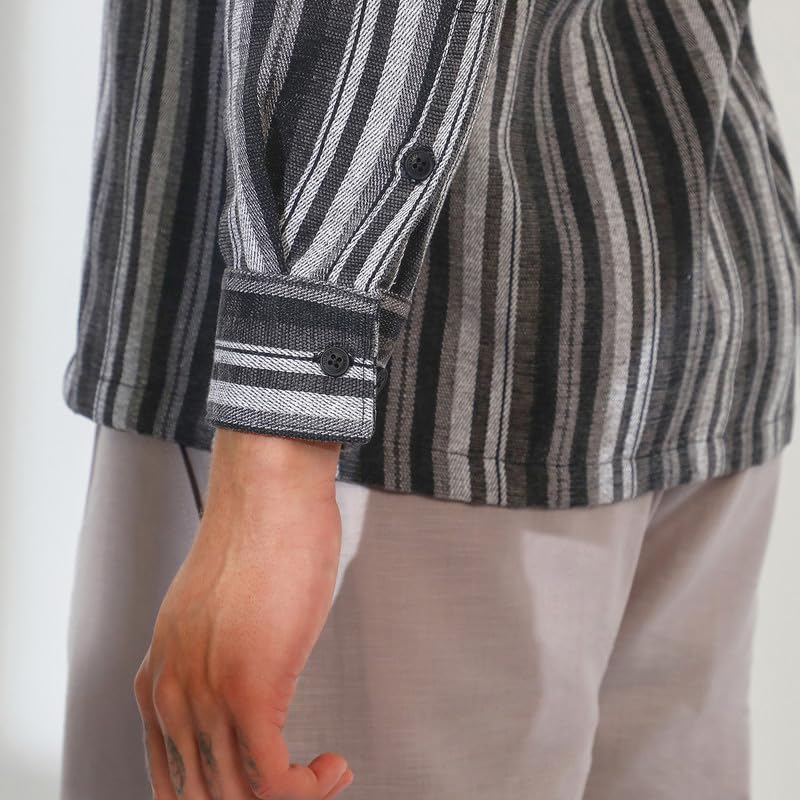 Image of CAHOOT Men's Multitrack Striped Oversized Shirt for Casual Wear | Spread Collar | Long Sleeve | Button Closure | Oversized Shirt Crafted with Comfort Fit for Everyday Wear