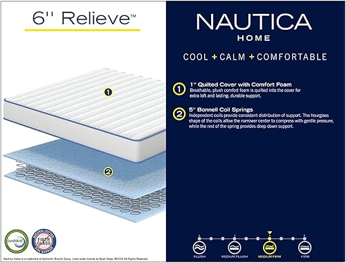 Miniatura 8 de Nautica Home - Colchón híbrido de resortes interiores de 6 pulgadas, cubierta acolchada de espuma viscoelástica, capa de espuma de látex de alta