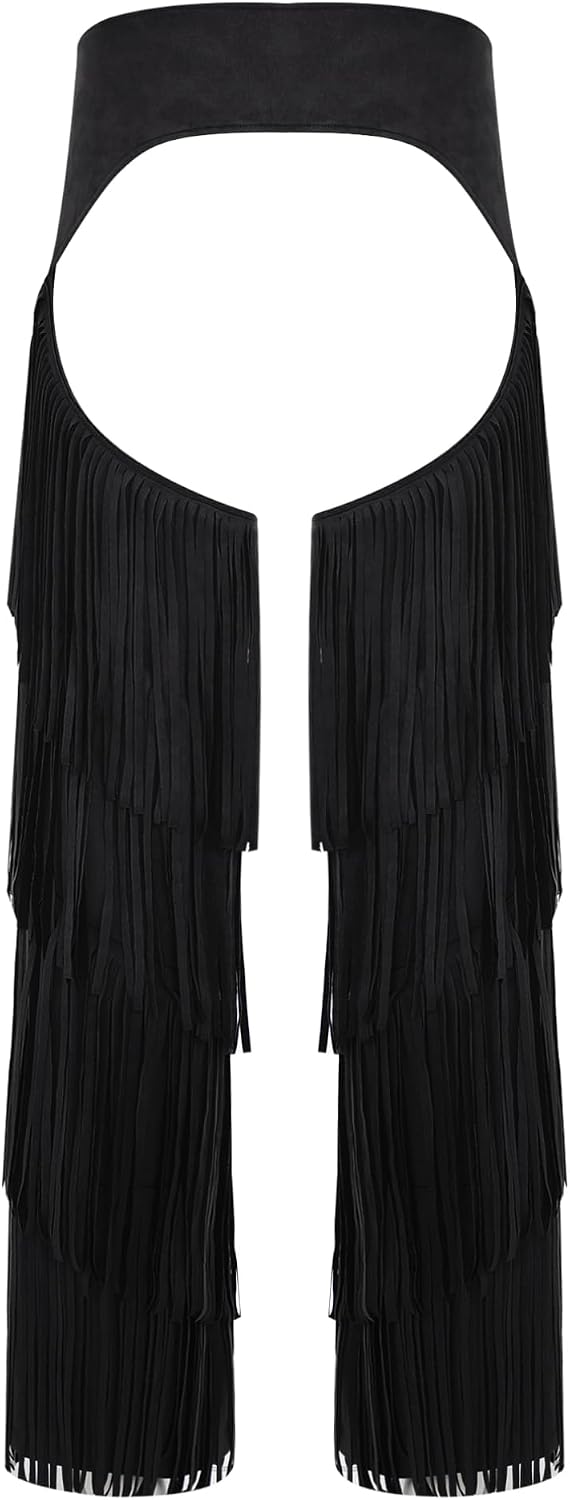 Agoky Cowboy Assless Chaps for Men's Fringe Hollow Out Motorcycle Western Chaps Pants Halloween Costume