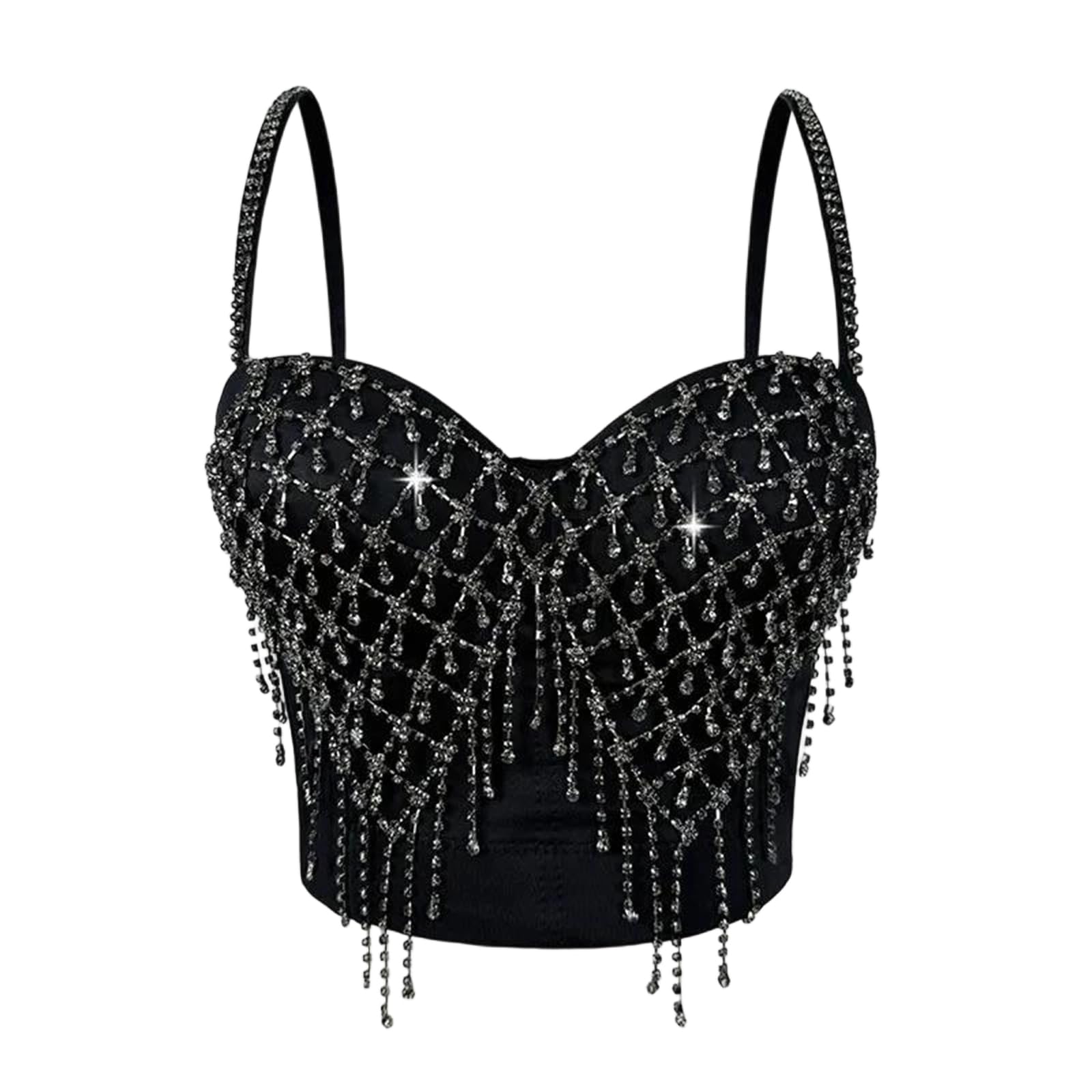 Yeuyyben Canotta da donna con nappe a diamante, senza maniche, con cinturino a catena, vestibilità aderente, estiva, alla moda