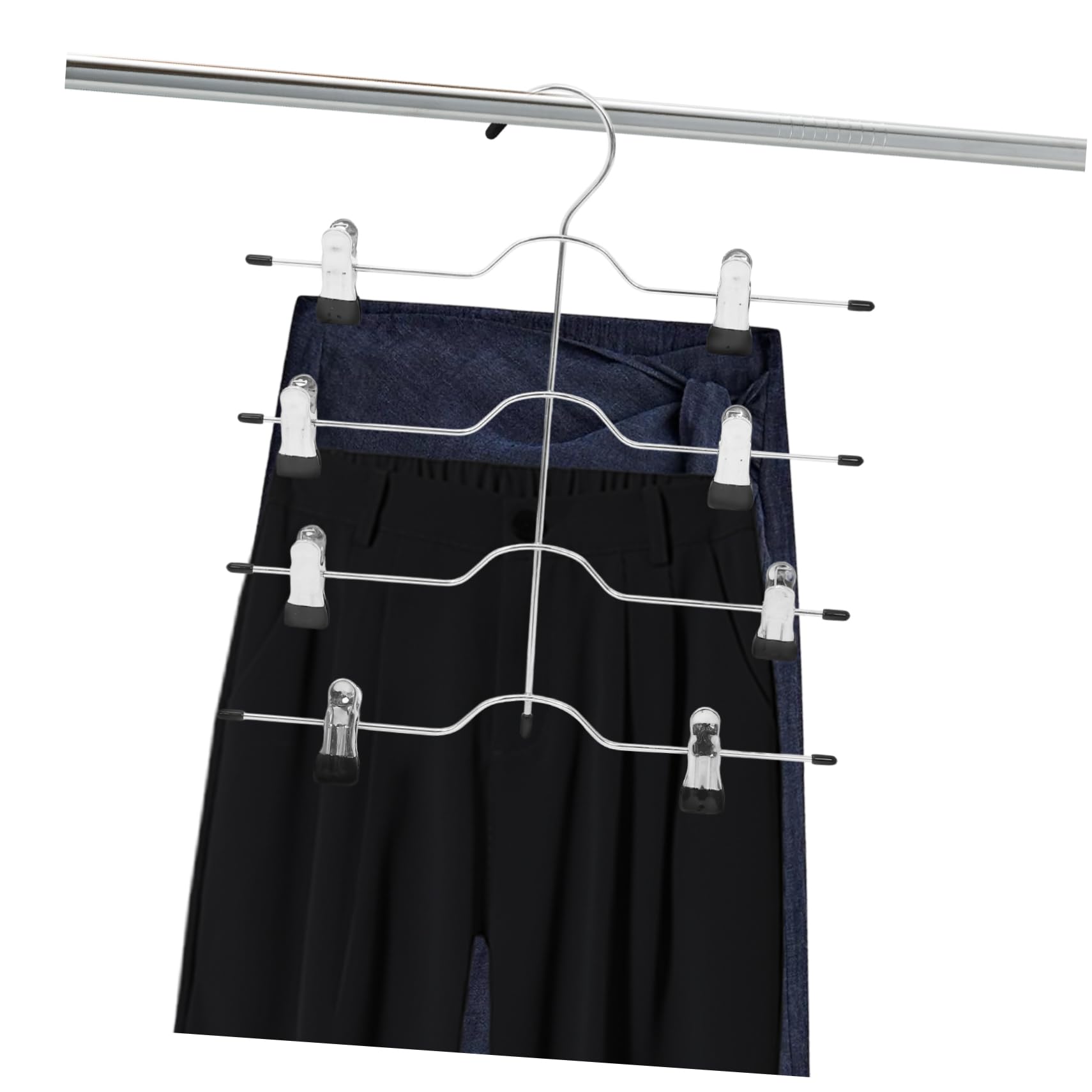 Cabilock Grucce Pantaloni con Clip, 4 Livelli, Acciaio ad Alto Manganese, Salvaspazio e Robusto, per Armadio, 4 Pezzi Nero