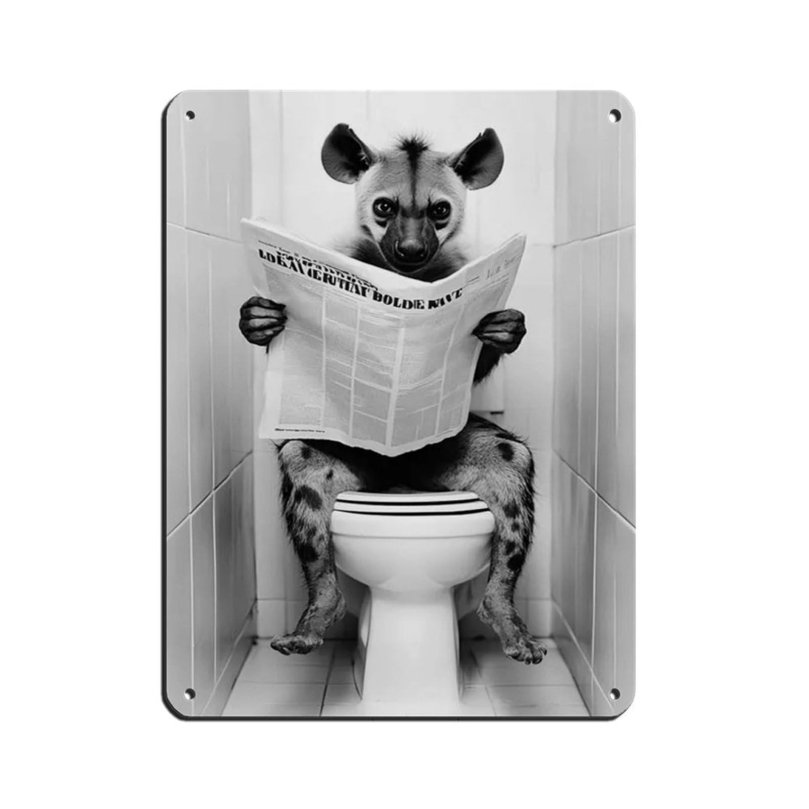 Hyena Sitting on The Toilet Reading A Newspaper (3) Tin Sign Vintage Metal Pub Club Cafe Bar Home Wall Art Decoration Poster Retro 12x16inch(30x40cm)
